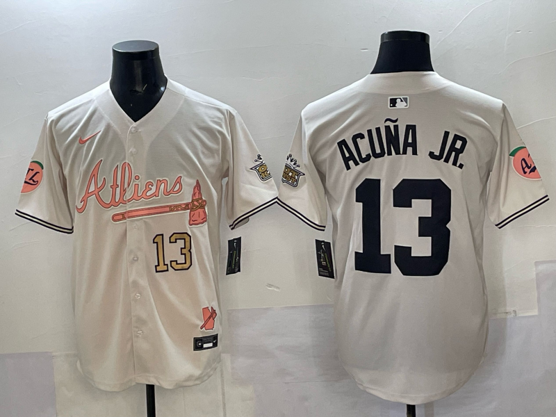 Men Atlanta Braves 13 Acuna Jr white Nike 2025 MLB Jersey 001